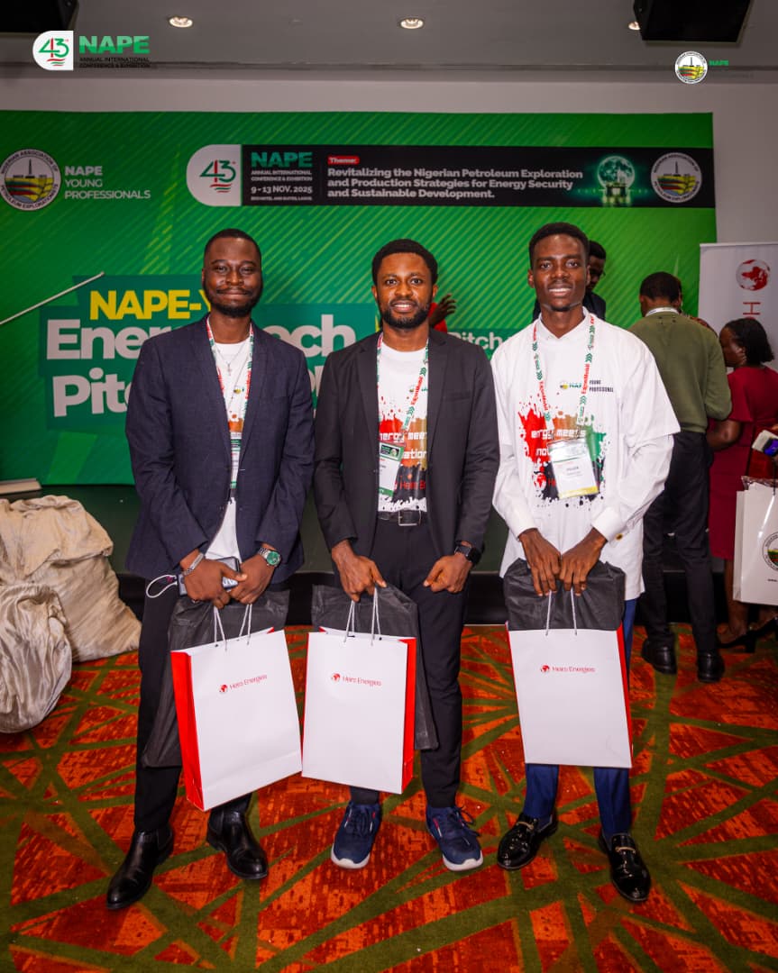 Home Pitch-a-Thon winners holding Heirs Energies gift bags at NAPE AICE 2025